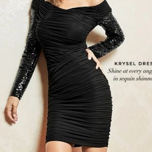 NWOT Marciano Ruched Black Sequin Dress